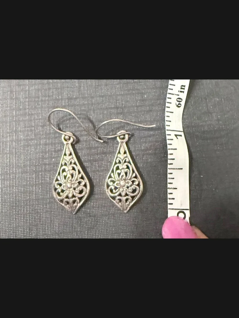 Vintage 925 Sterling Silver Floral Filigree Teardrop Dangle Earrings